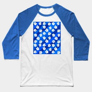 Groovy, Retro Flowers on a Blue Wavy Background Baseball T-Shirt